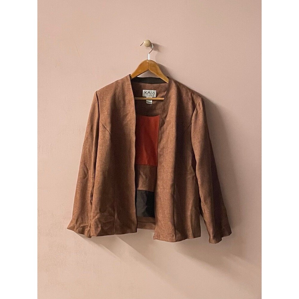 Vintage Kari New York Brown Blazer w/ Attached Striped Tank Size 18